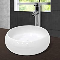 ECD Germany Lavabo de Baño Ø 400 x 350 mm Lavadero de Encimera Redondo Material Cerámico Cuenco Blanco Fregadero de Aseo…